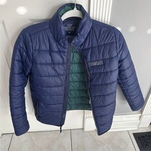Vineyard Vines Men's Blue and Green Puffer Jacket